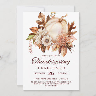 Elegante Pompoen Thanksgiving Dinnerparty Kaart