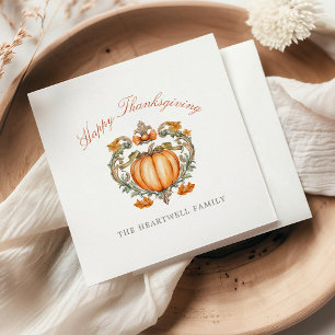 Elegante Pompoen Wapen Script Gelukkig Thanksgivin Servet