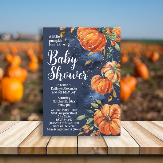 Elegante pompoen Waterverf Herfst Herfst Baby show Kaart