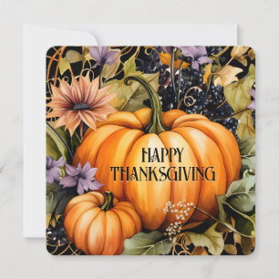 Elegante pompoenen Floral Happy Thanksgiving Kaart