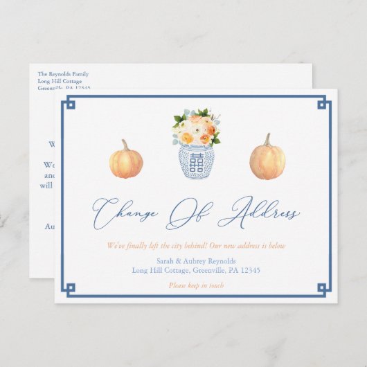 Elegante Pompoenen Herfstbloemen Adreswijziging Aankondigingskaart (Voorkant / Achterkant)