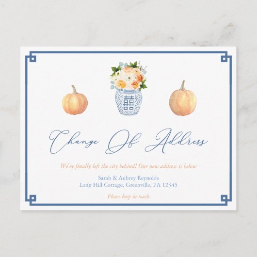 Elegante Pompoenen Herfstbloemen Adreswijziging Aankondigingskaart (Voorkant)