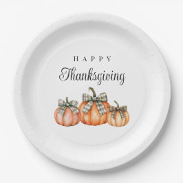 Elegante Pompoenen Met Strik Gelukkig Thanksgiving Papieren Bordje