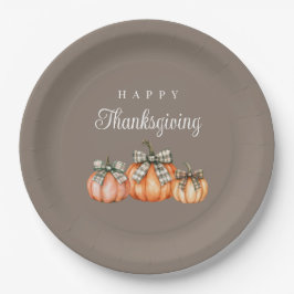 Elegante Pompoenen Met Strik Gelukkig Thanksgiving Papieren Bordje