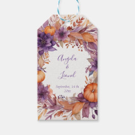 Elegante Pompoenen Paarse Bloemen Wedding Cadeaulabel