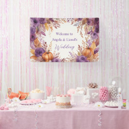 Elegante Pompoenen Paarse Bloemen Wedding Spandoek