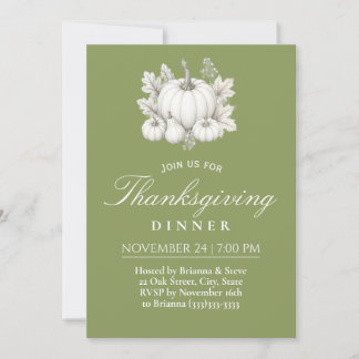 Elegante Pompoenen Salie Groene Thanksgiving Diner Kaart