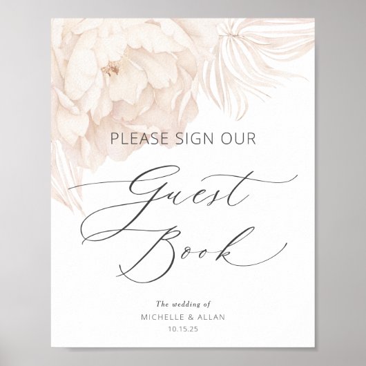 Elegante pony in beige trouwgastenboek poster (Voorkant)