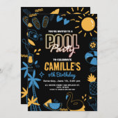 Elegante Pool Party verjaardagsuitnodiging Kaart (Voorkant / Achterkant)