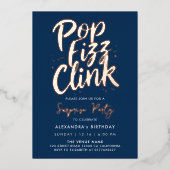 Elegante Pop Fizz Clink Navy Blauwe Bedrijfs Schri Folie Uitnodiging (Voorkant)