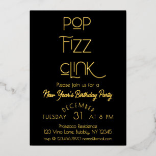 Elegante Pop Fizz Clink Nieuwjaarsfeest Folie Feestdagenkaart