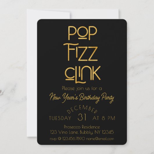 Elegante Pop Fizz Clink Nieuwjaarsfeest Kaart (Voorkant)