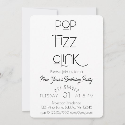 Elegante Pop Fizz Clink Nieuwjaarsfeest Kaart (Voorkant)