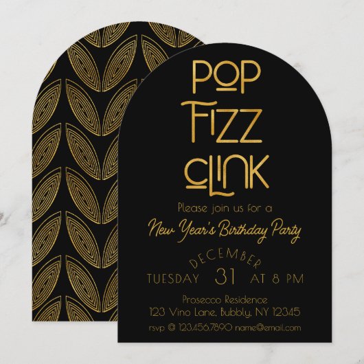 Elegante Pop Fizz Clink Nieuwjaarsfeest Kaart (Voorkant / Achterkant)
