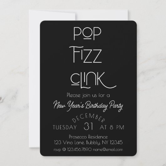Elegante Pop Fizz Clink Nieuwjaarsfeest Kaart (Voorkant)