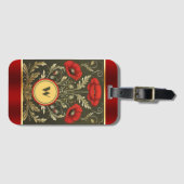 Elegante Poppies Gestreept Goud Rood Monogram Init Bagagelabel (Voorkant (horizontaal))