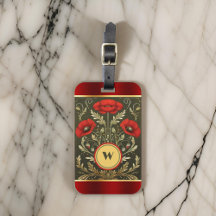 Elegante Poppies Gestreept Goud Rood Monogram Init