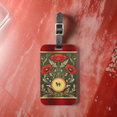 Elegante Poppies Gestreept Goud Rood Monogram Init Bagagelabel
