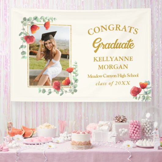 Elegante Poppy Floral Graduation Party Banner (Feest)
