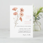 Elegante Poppy Meadow Sinaasappel Flowers Wedding Kaart (Staand voorkant)