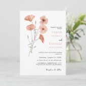 Elegante Poppy Meadow Sinaasappel Flowers Wedding Kaart (Staand voorkant)