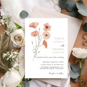 Elegante Poppy Meadow Sinaasappel Flowers Wedding Kaart