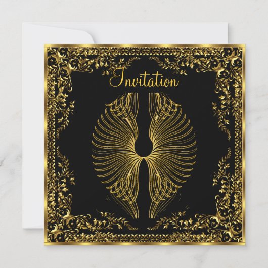 Elegante Populaire Gouden Vleugels Uitnodiging (Voorkant)