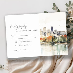Elegante Portland Oregon Silhouette Watercolor Bru RSVP Kaartje