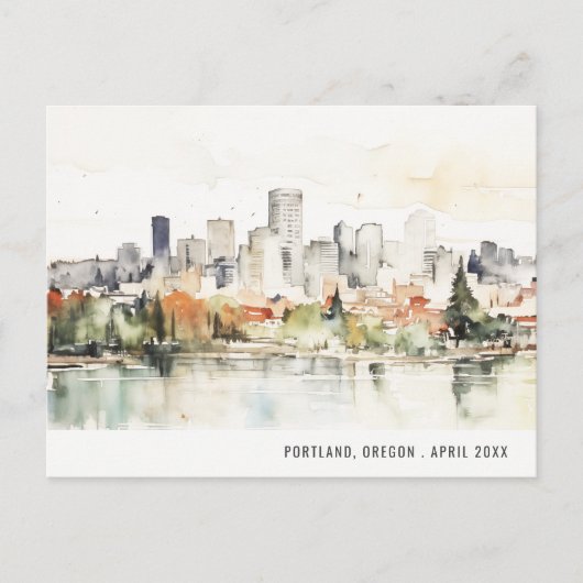 Elegante Portland Oregon Silhouette Waterverf Reis Briefkaart (Voorkant)