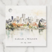 Elegante Portland Oregon Skyline Waterverf bruilof Bedankjes Labels (Voorkant)