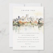 Elegante Portland Oregon Skyline Waterverf bruilof Bedankkaart (Voorkant)