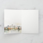 Elegante Portland Oregon Skyline Waterverf bruilof Bedankkaart (Binnen)