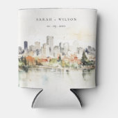 Elegante Portland Oregon Skyline Waterverf bruilof Blikjeskoeler (Voorkant)