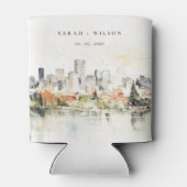 Elegante Portland Oregon Skyline Waterverf bruilof Blikjeskoeler (Achterkant)