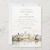 Elegante Portland Oregon Skyline Waterverf bruilof Kaart (Voorkant)