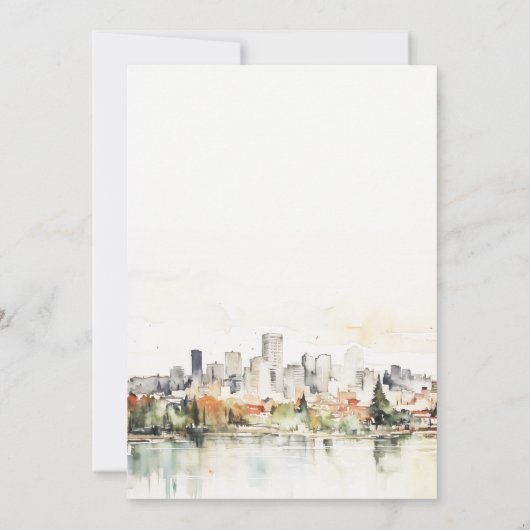 Elegante Portland Oregon Skyline Waterverf bruilof Kaart (Achterkant)