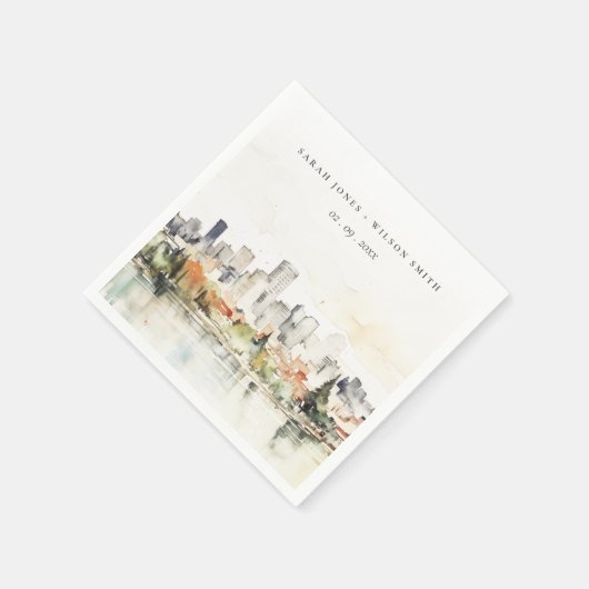 Elegante Portland Oregon Skyline Waterverf bruilof Servet (Hoek)