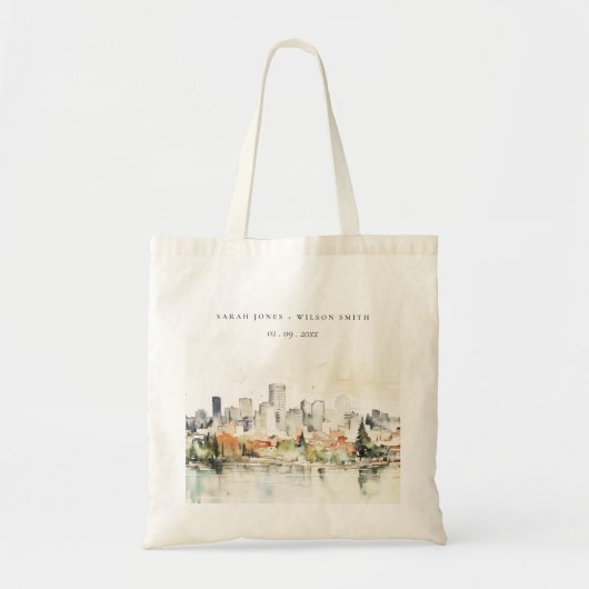 Elegante Portland Oregon Skyline Waterverf bruilof Tote Bag (Voorkant)