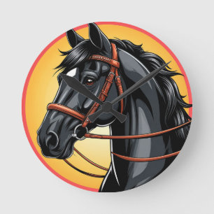 Elegante portret van een zwart paard ronde klok