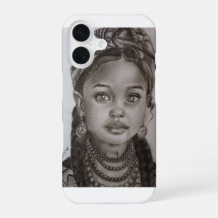Elegante portretillustratie van een meisje in hout iPhone 16 hoesje