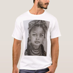 Elegante portretillustratie van een meisje in hout t-shirt