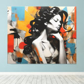 Elegante Pose Abstract Vrouw Portretschilderij Canvas Afdruk (Insitu (Houten vloer))