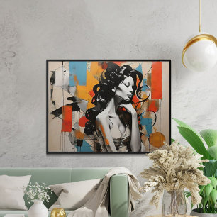 Elegante Pose Abstract Vrouw Portretschilderij Poster