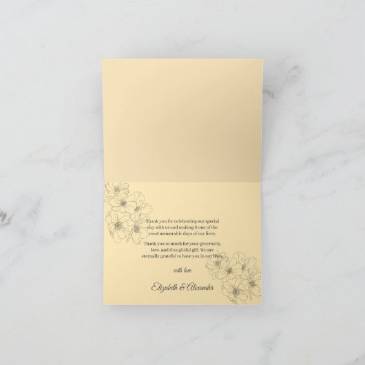 Elegante potloodlijn tekening bloemen crème bedank bedankkaart (Binnen)