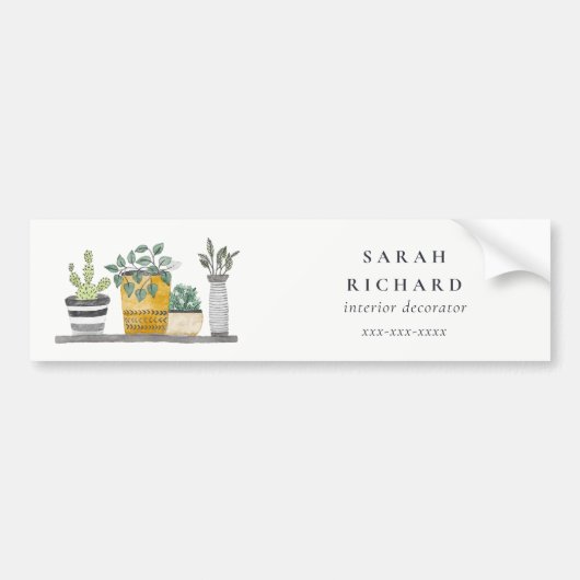 Elegante Potted House Planten Waterverf Botanical Bumpersticker (Voorkant)
