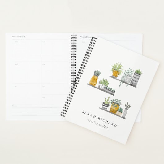 Elegante Potted House Planten Waterverf Botanical Planner (Display)