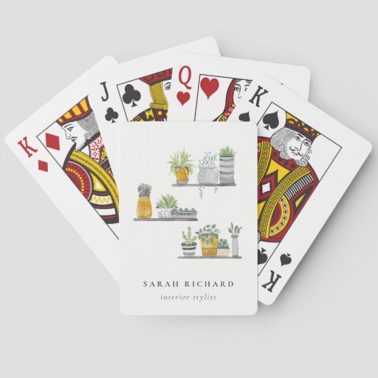 Elegante Potted House Planten Waterverf Botanical Pokerkaarten (Achterkant)