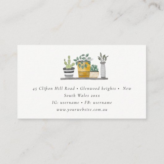 Elegante Potted House Planten Waterverf Botanical Visitekaartje (Achterkant)