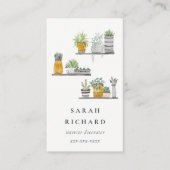 Elegante Potted House Planten Waterverf Botanical Visitekaartje (Voorkant)