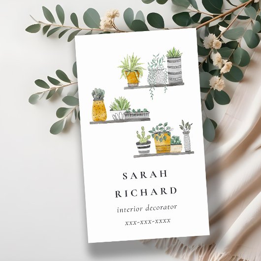 Elegante Potted House Planten Waterverf Botanical Visitekaartje